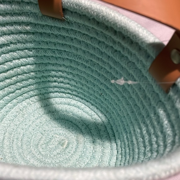 Cloth woven rope basket leather handles NWOT - Picture 2 of 4